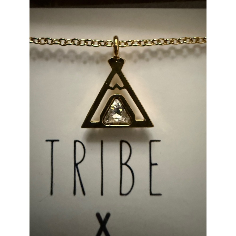Bryan Anthonys Tribe Necklace Gold Tone Teepee Pendant Crystal New in Box